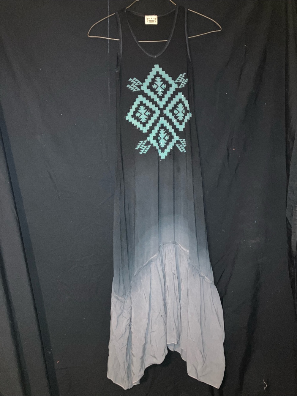 Vocal Black Maxi Dress with Teal Aztec Print